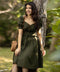 Khaki Pintuck Sweetheart Neck Linen Dress
